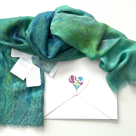 All Season Silk Modal Original Artist Scarf Wrap - Blue Zone - Picture 3 of 9